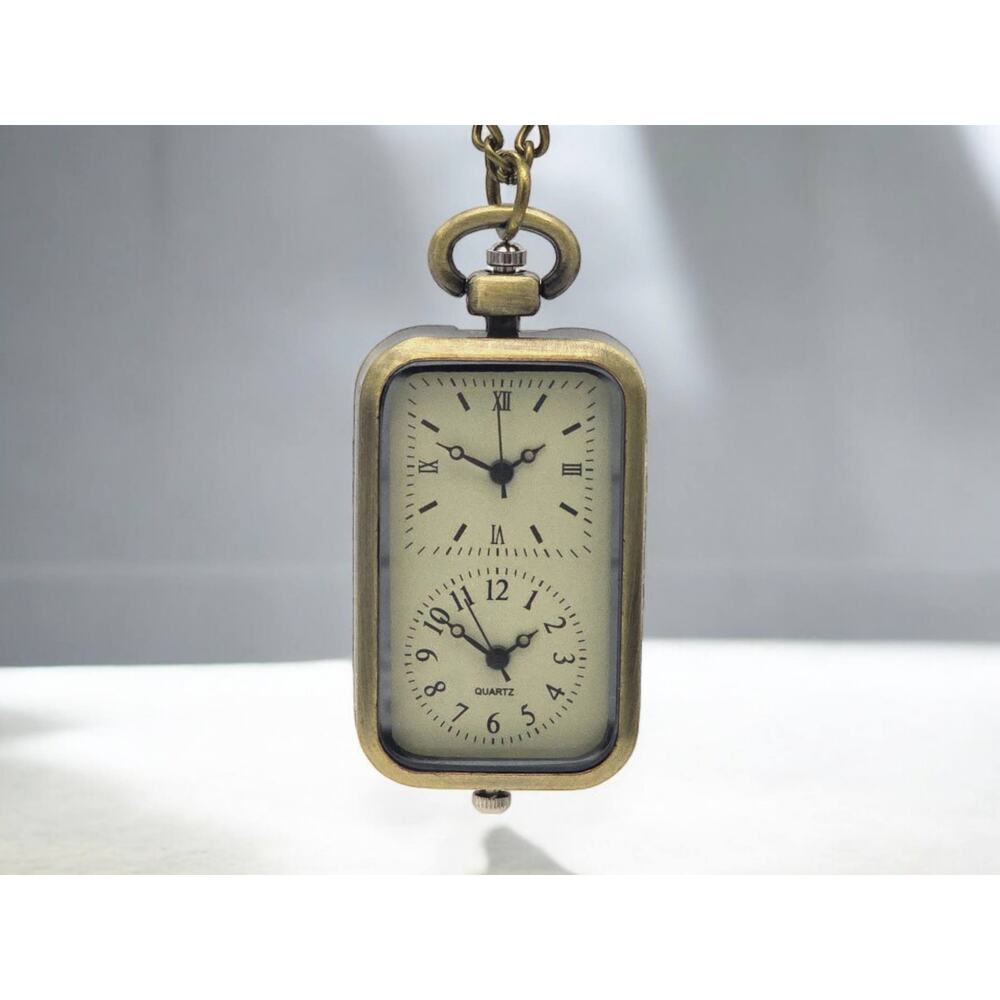 Vintage Dual Time Zone Pendant Watch - Brass Necklace, Retro Traveler's …